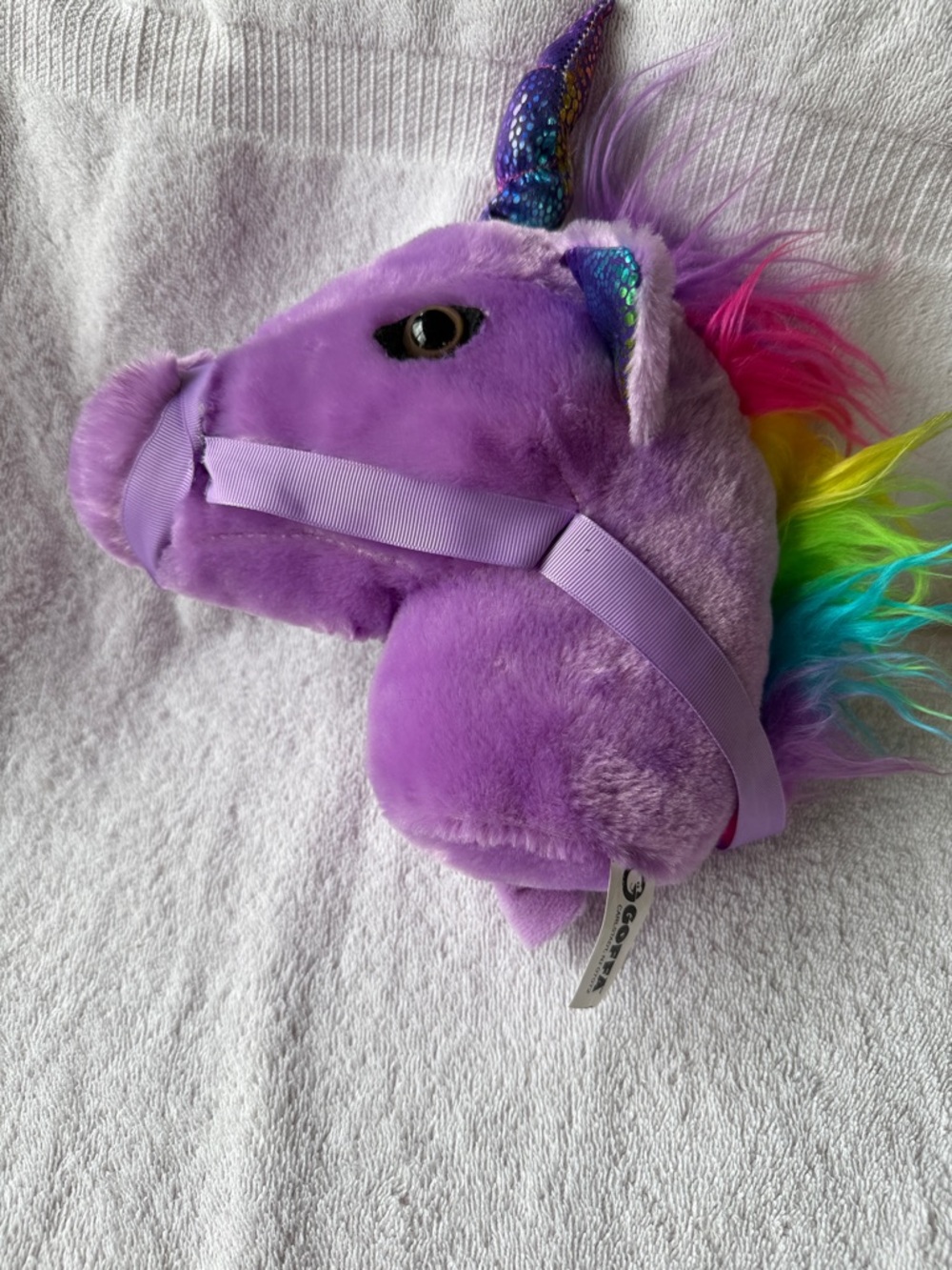 Plush Purple Unicorn Head with Rainbow Mane - Goffa. Clips!